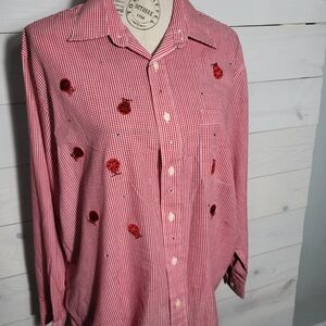 Vintage Gingham Shirt Ladybug Embroidery Rhinestones Cotton Country Cottagecore